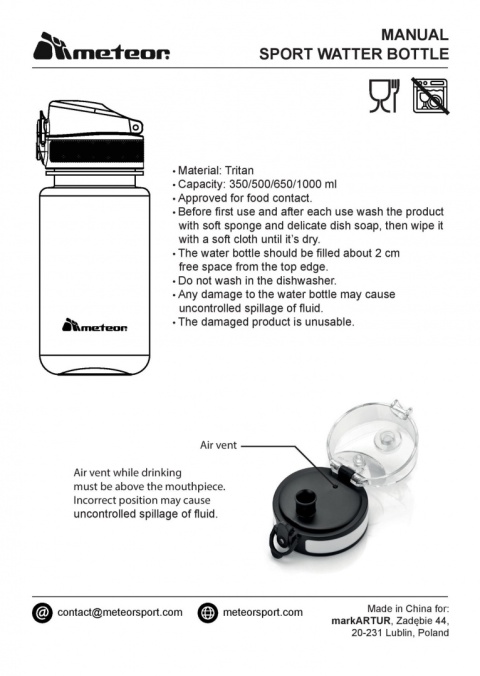 Bidon sportowy Meteor 350 ml niebieski/turkusowy 17657