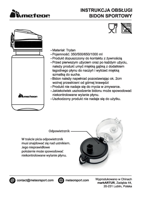 Bidon sportowy Meteor 1000 ml turkusowy 17663