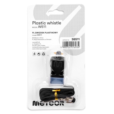 Gwizdek Sędziowski Plastikowy z Silikonowym Ustnikiem Meteor Wolf Plus czarny